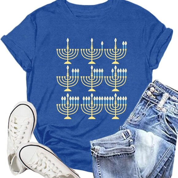 Tops - Celebrate in Style: Premium Women's Blue Hanukkah Chanukah Shirt Available S-XXL